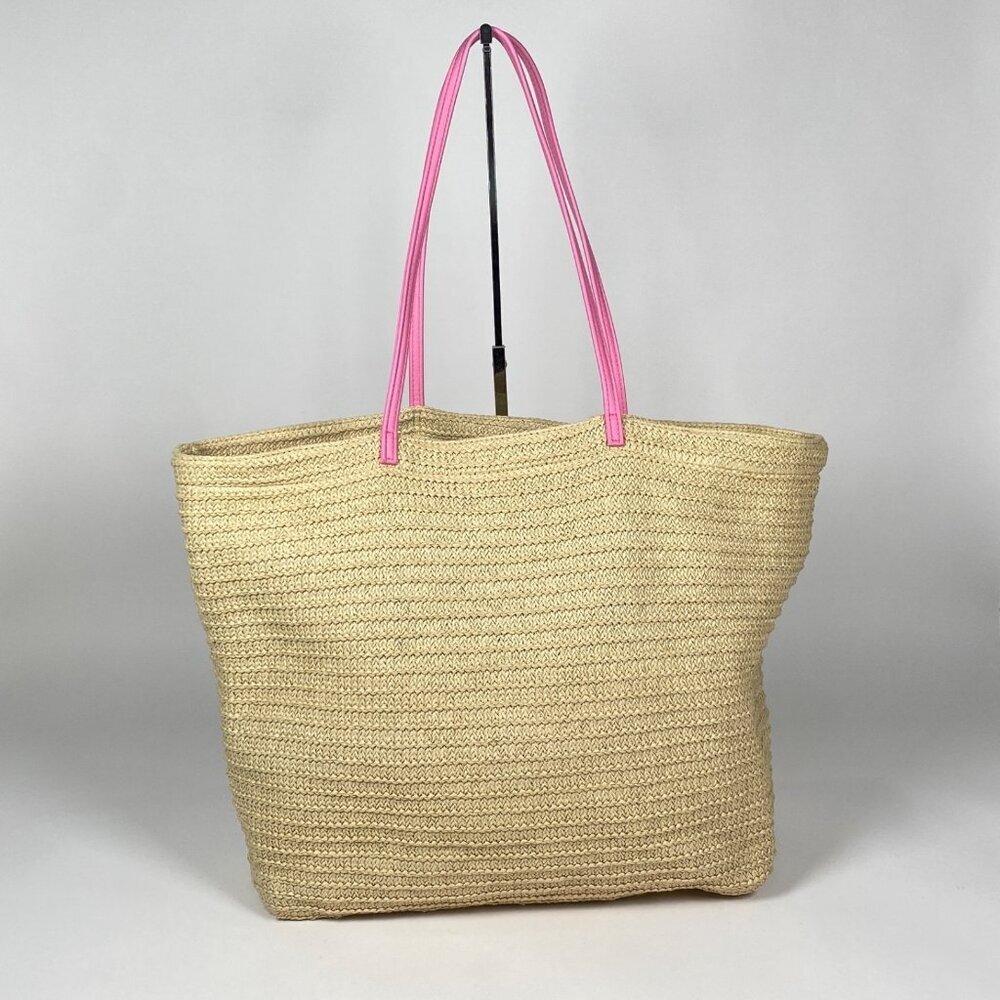 Vera Bradley Straw Beach Tote Bag Sea Turtle Pink Double Handles Open Top - Picture 3 of 5
